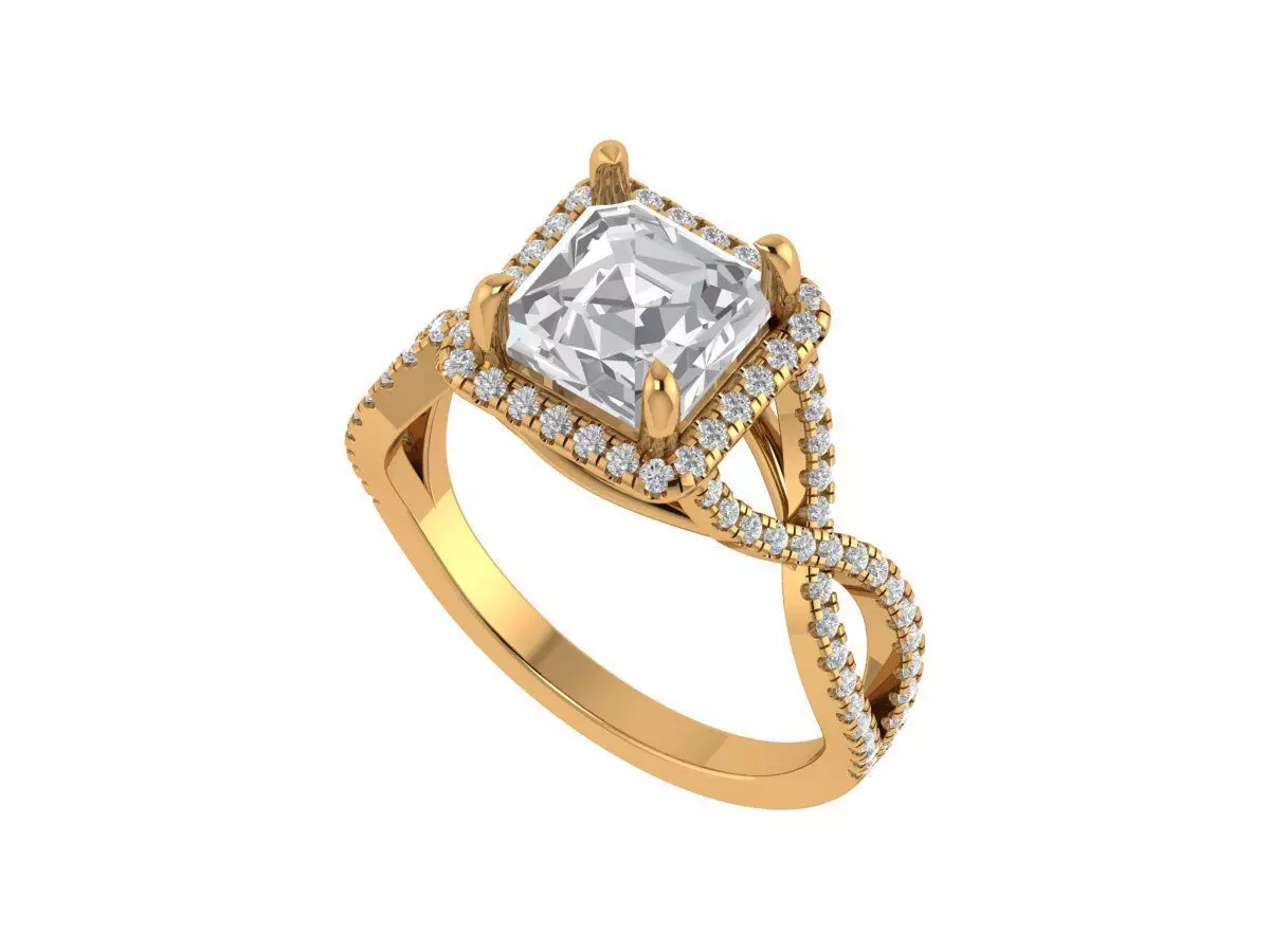 Asscher Engagement Ring 3D print model_2