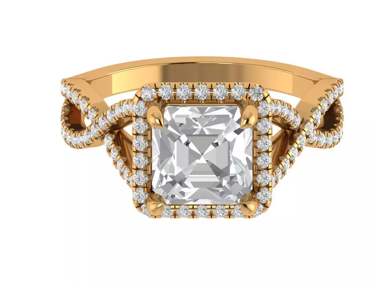 Asscher Engagement Ring 3D print model_0