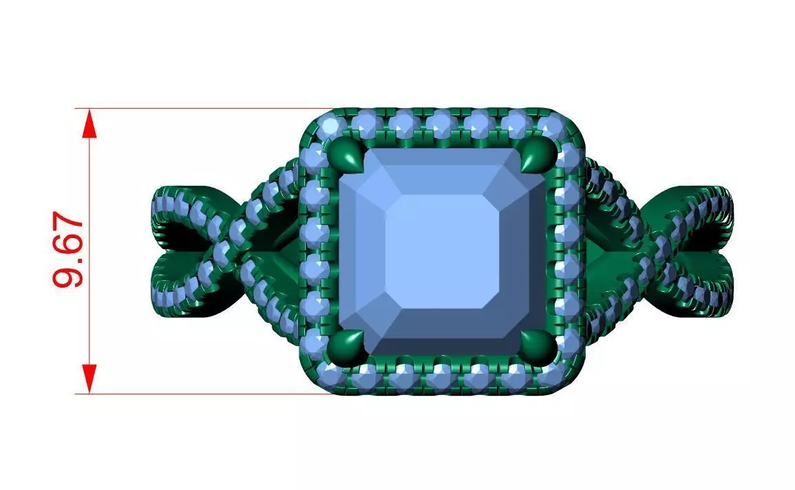 Asscher Engagement Ring 3D print model_10