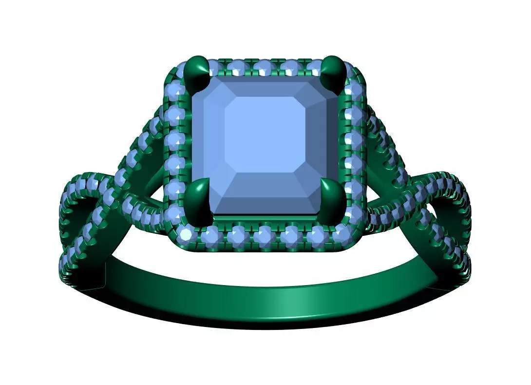 Asscher Engagement Ring 3D print model_8