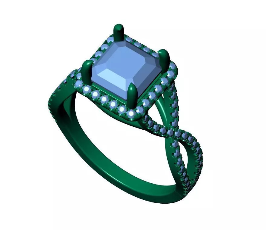 Asscher Engagement Ring 3D print model_7