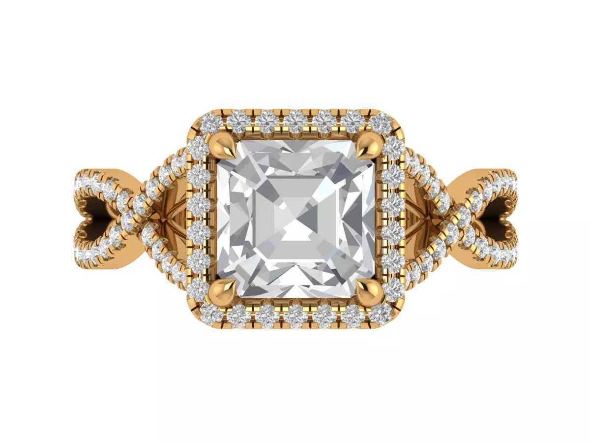 Asscher Engagement Ring 3D print model_1