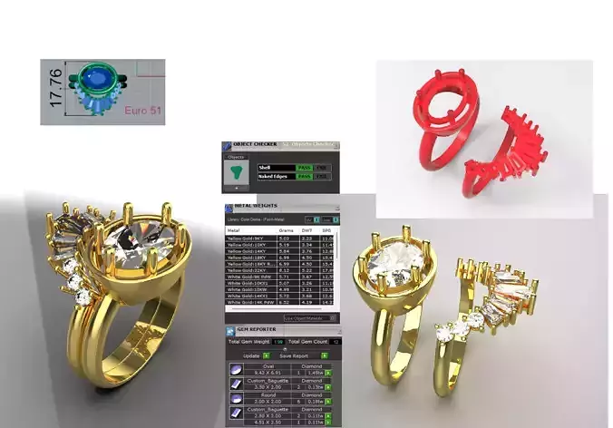 Oval Diamond Engagement STL 3DM ring model wr0014