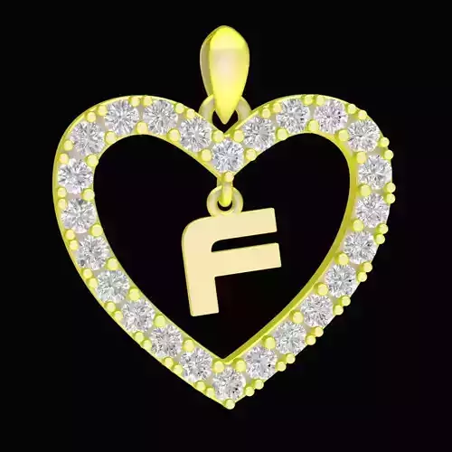 Heart Shaped Diamond Letter F Pendant for Women 68f