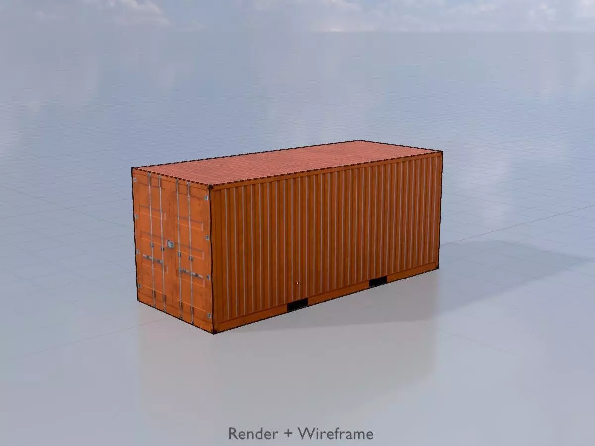 20ft Shipping Container signal orange  Low-poly 3D model_7