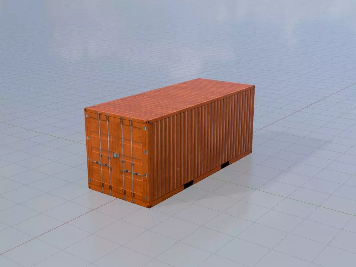 20ft Shipping Container signal orange  Low-poly 3D model_3