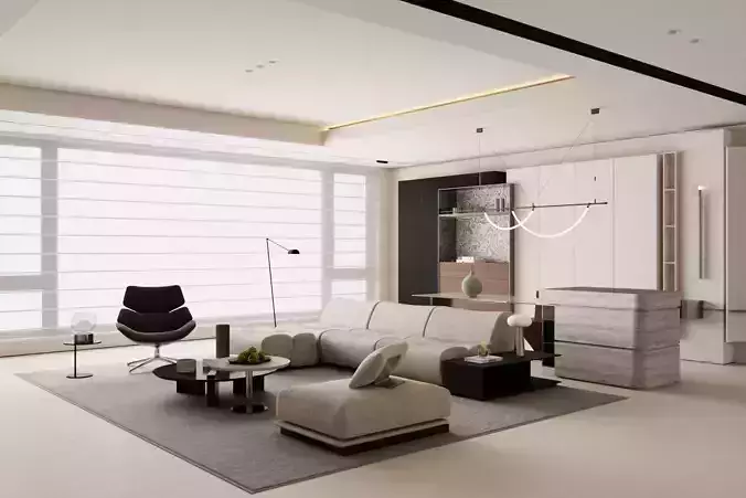 Minimalist living and dining room