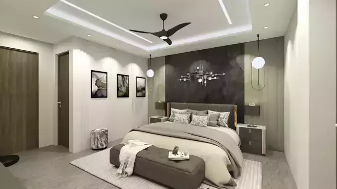 Modern Bedroom Interior Sketchup  V Ray Scene