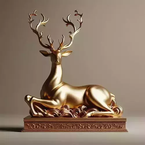 Luxury Gold Deer Statue 3D Model Intricate Antlers Base