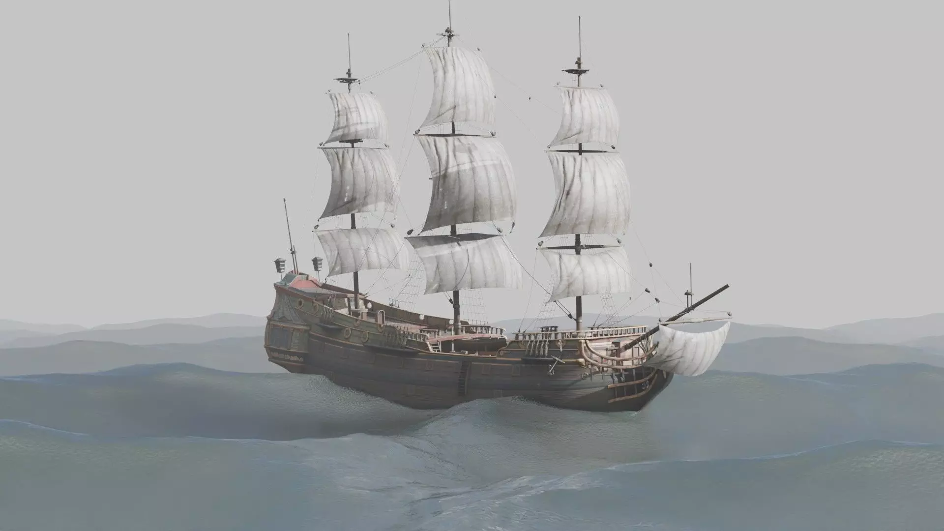 Pirate Ship In The Middle Of The Ocean 3D model_13