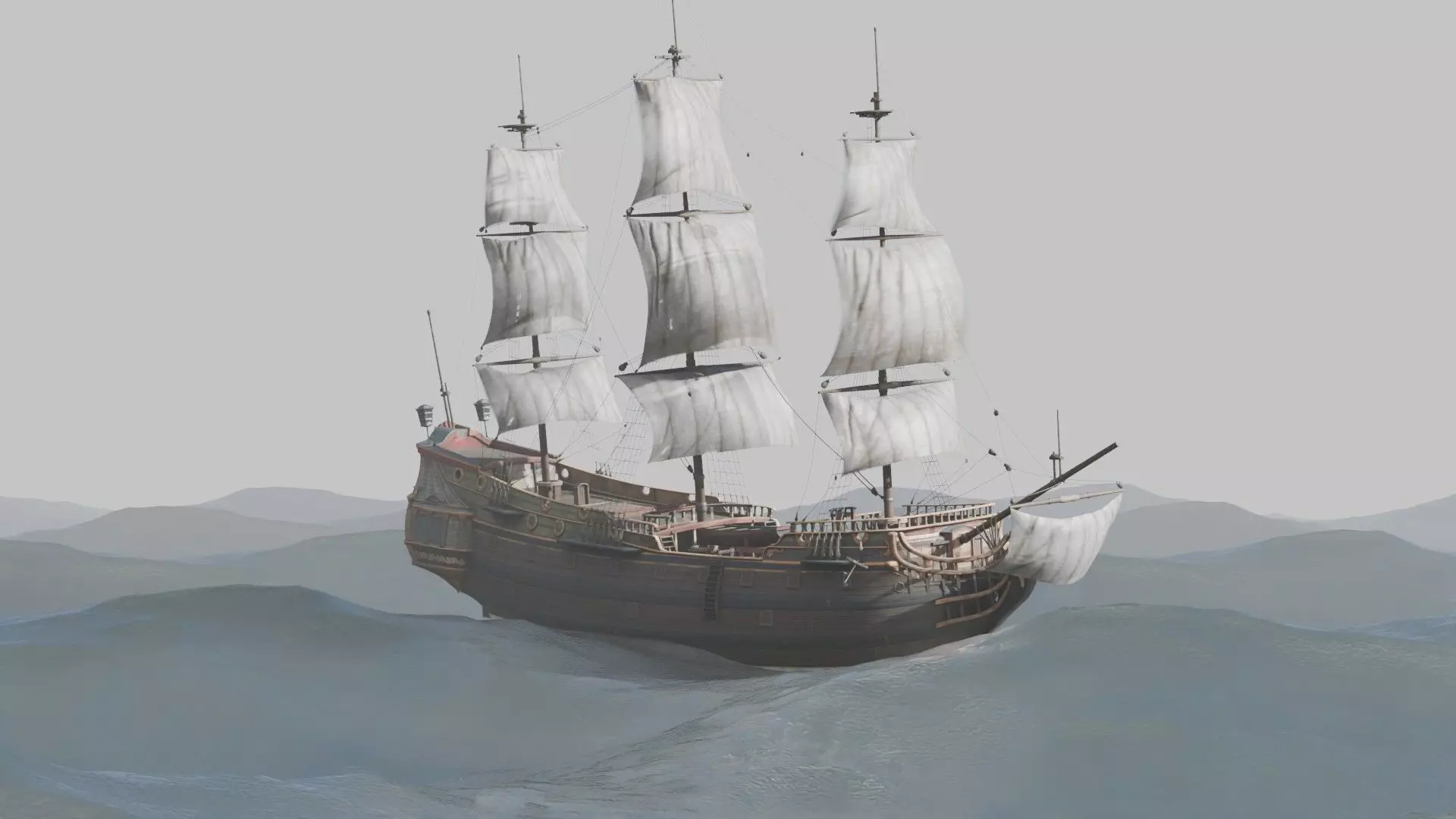 Pirate Ship In The Middle Of The Ocean 3D model_18