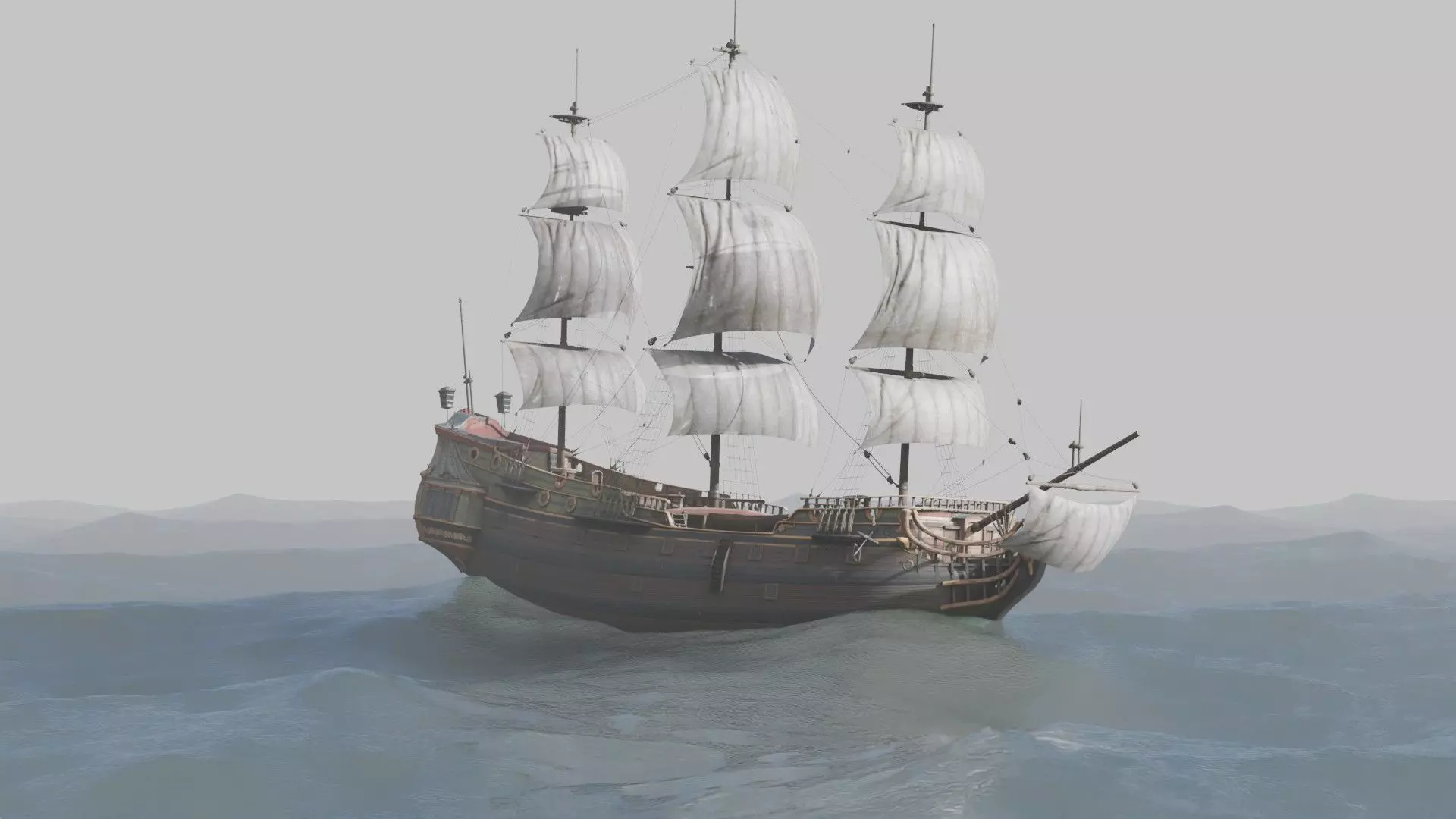 Pirate Ship In The Middle Of The Ocean 3D model_23