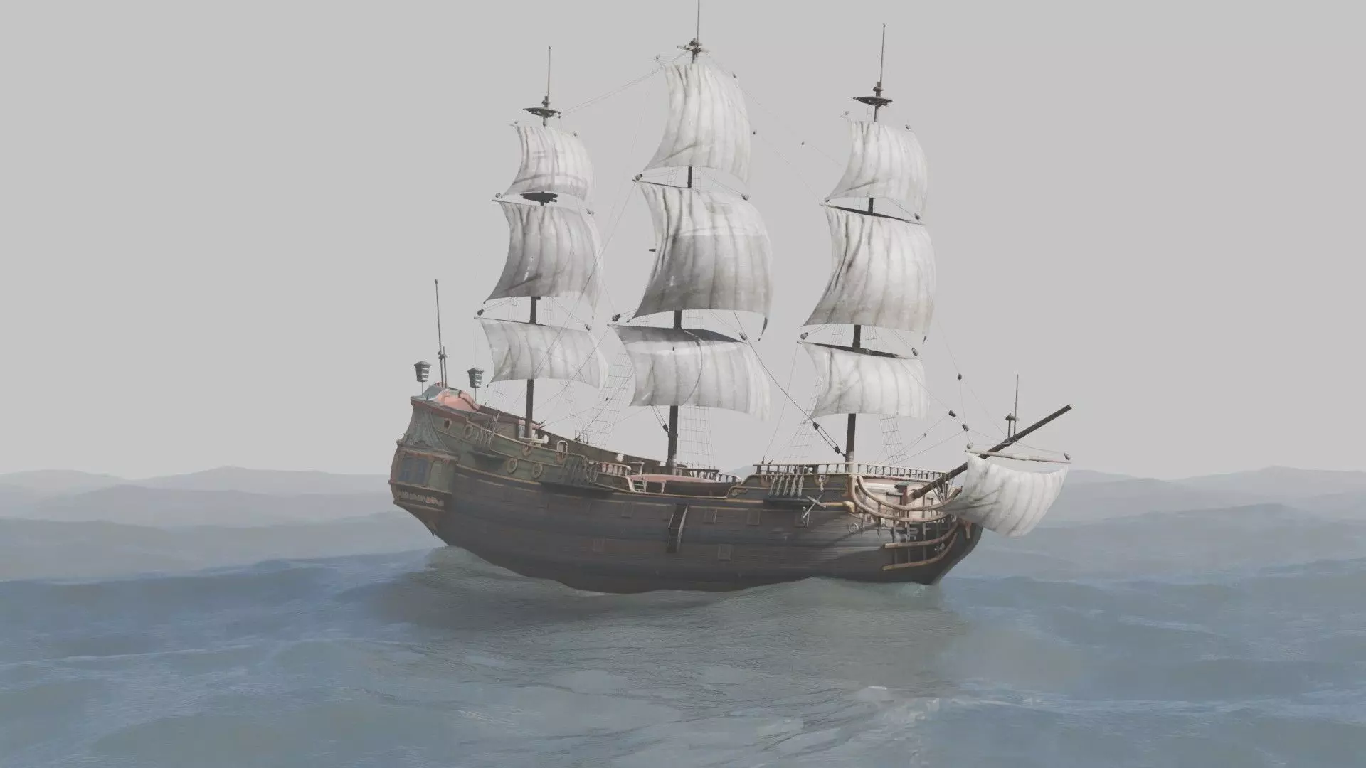 Pirate Ship In The Middle Of The Ocean 3D model_22