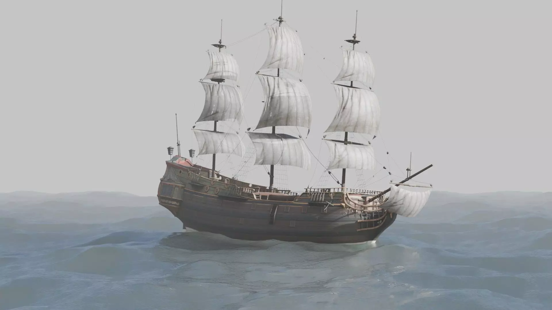 Pirate Ship In The Middle Of The Ocean 3D model_21