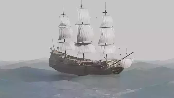 Pirate Ship In The Middle Of The Ocean 3D model