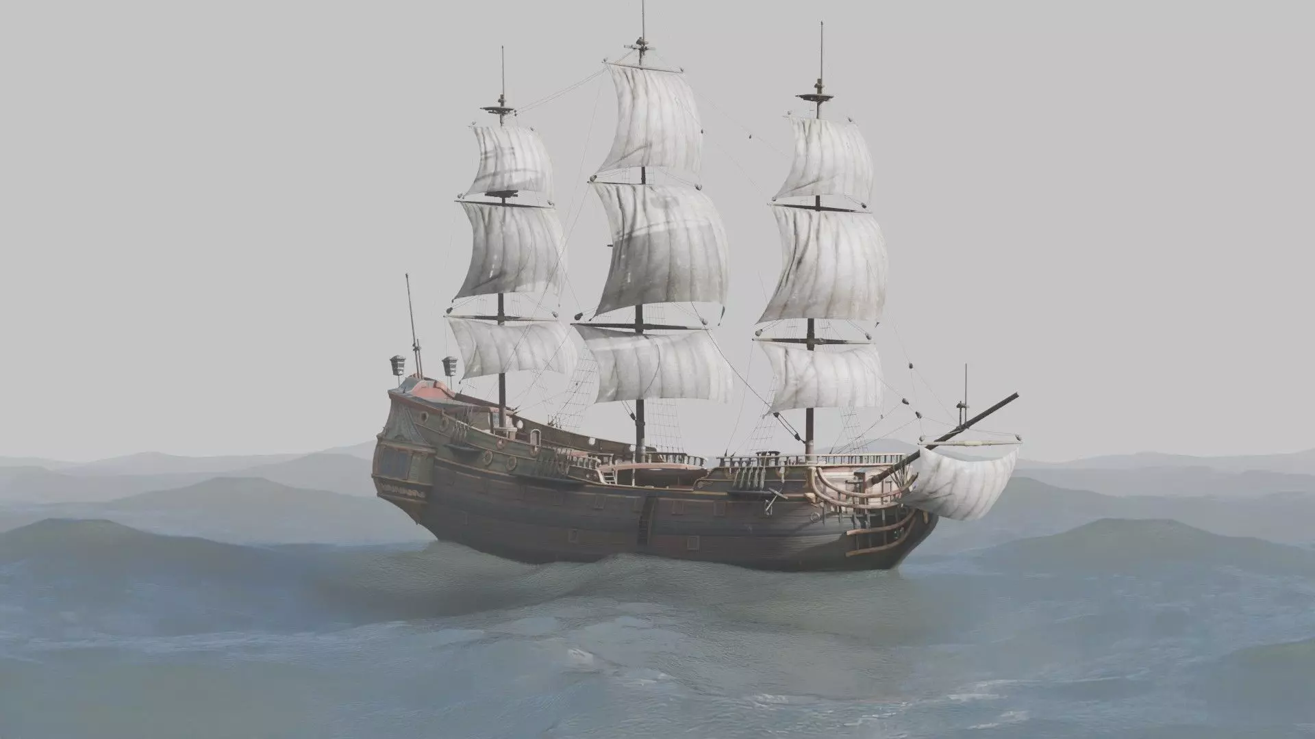 Pirate Ship In The Middle Of The Ocean 3D model_2