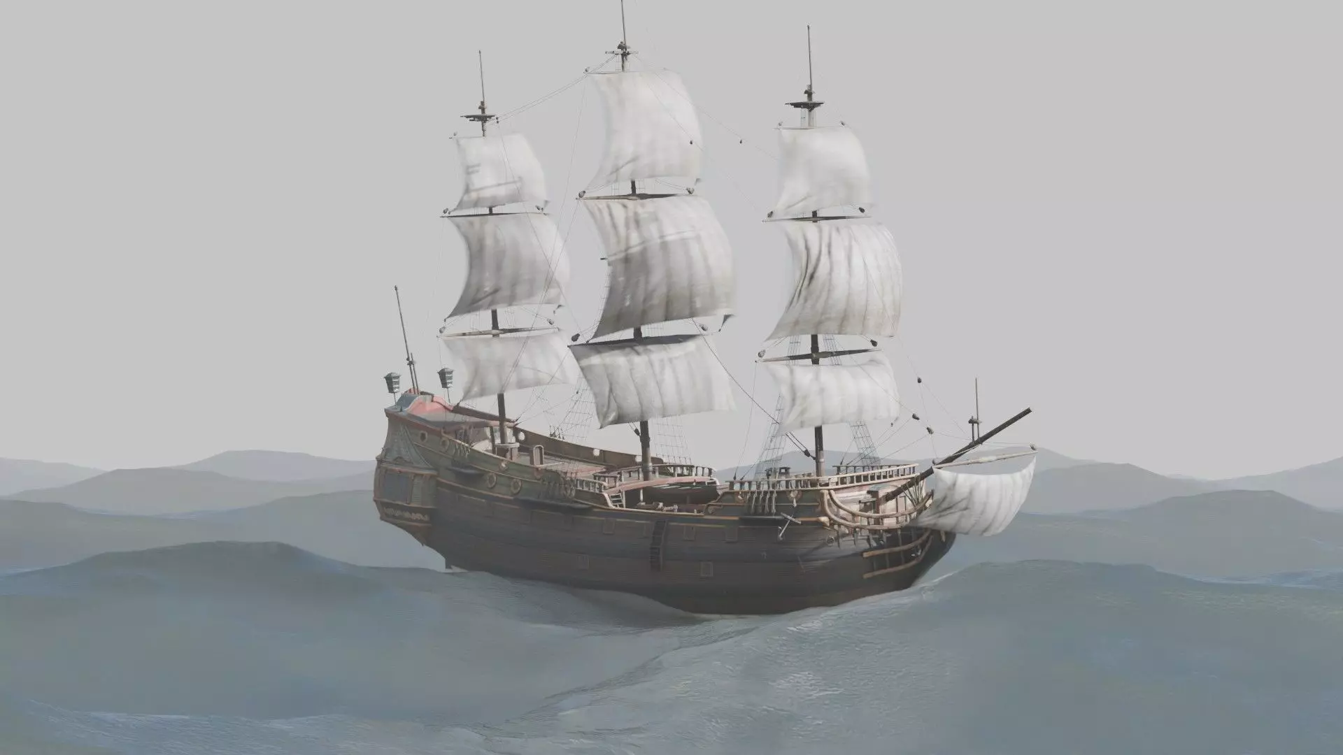 Pirate Ship In The Middle Of The Ocean 3D model_17