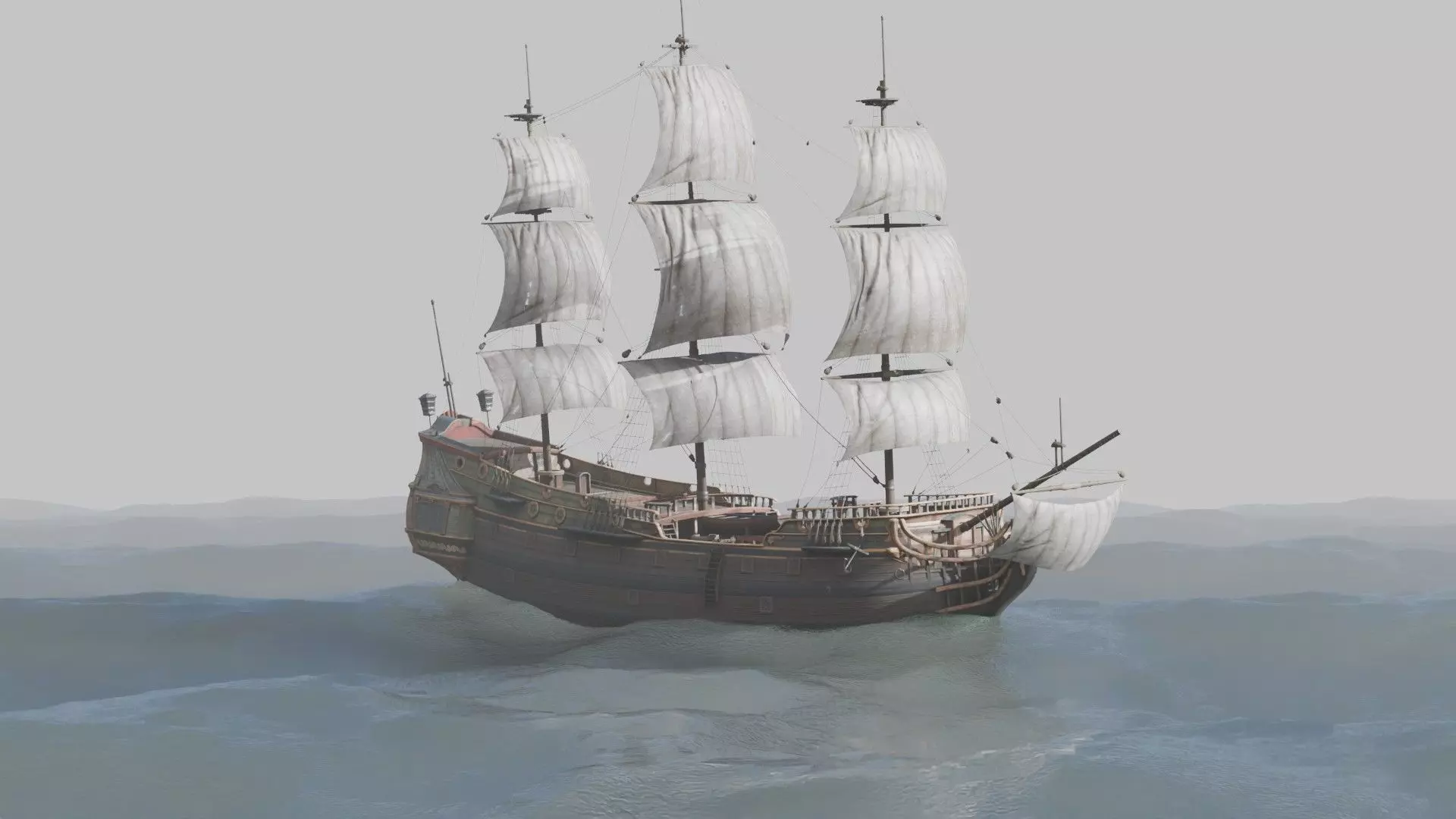 Pirate Ship In The Middle Of The Ocean 3D model_10