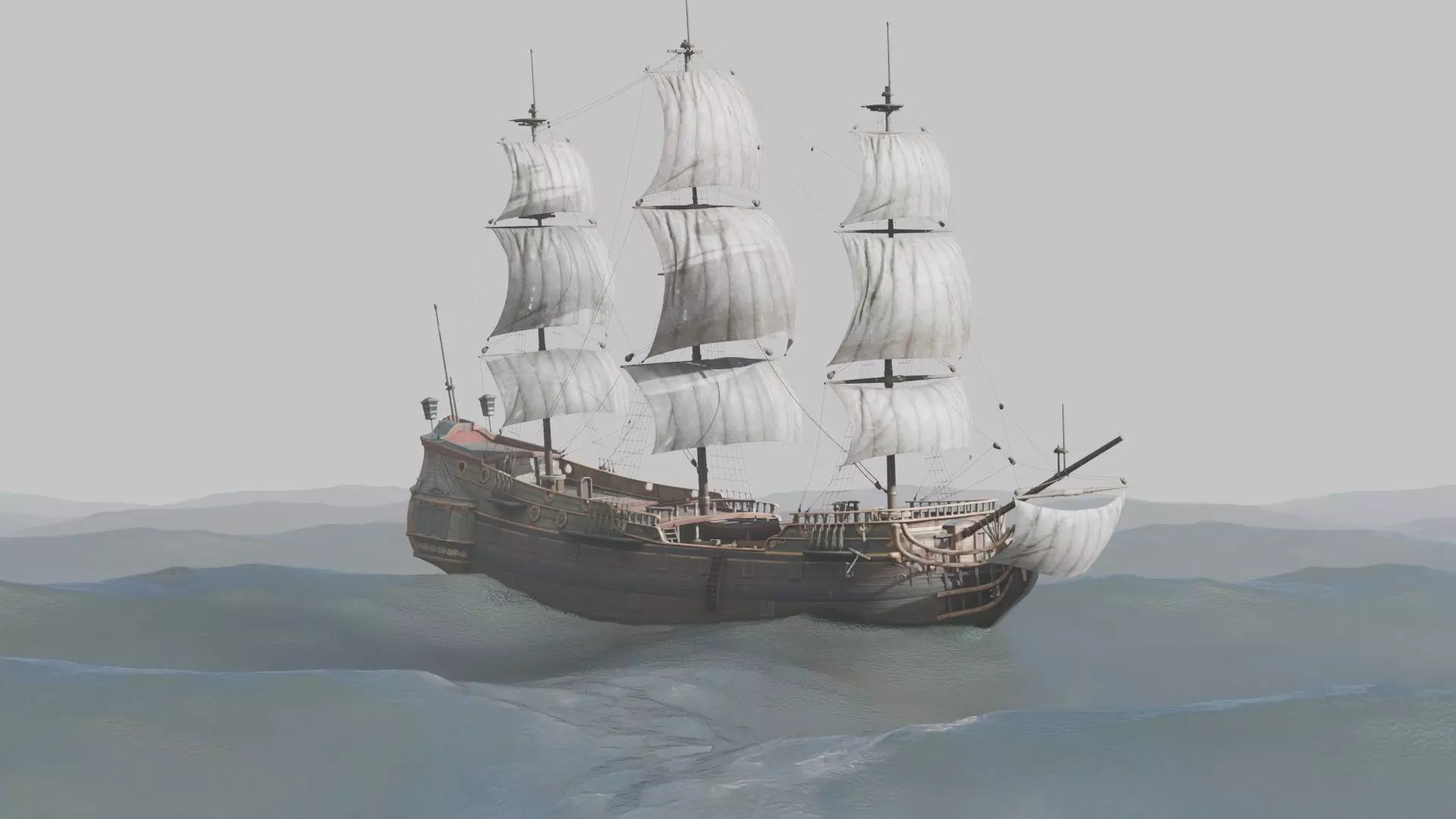 Pirate Ship In The Middle Of The Ocean 3D model_11