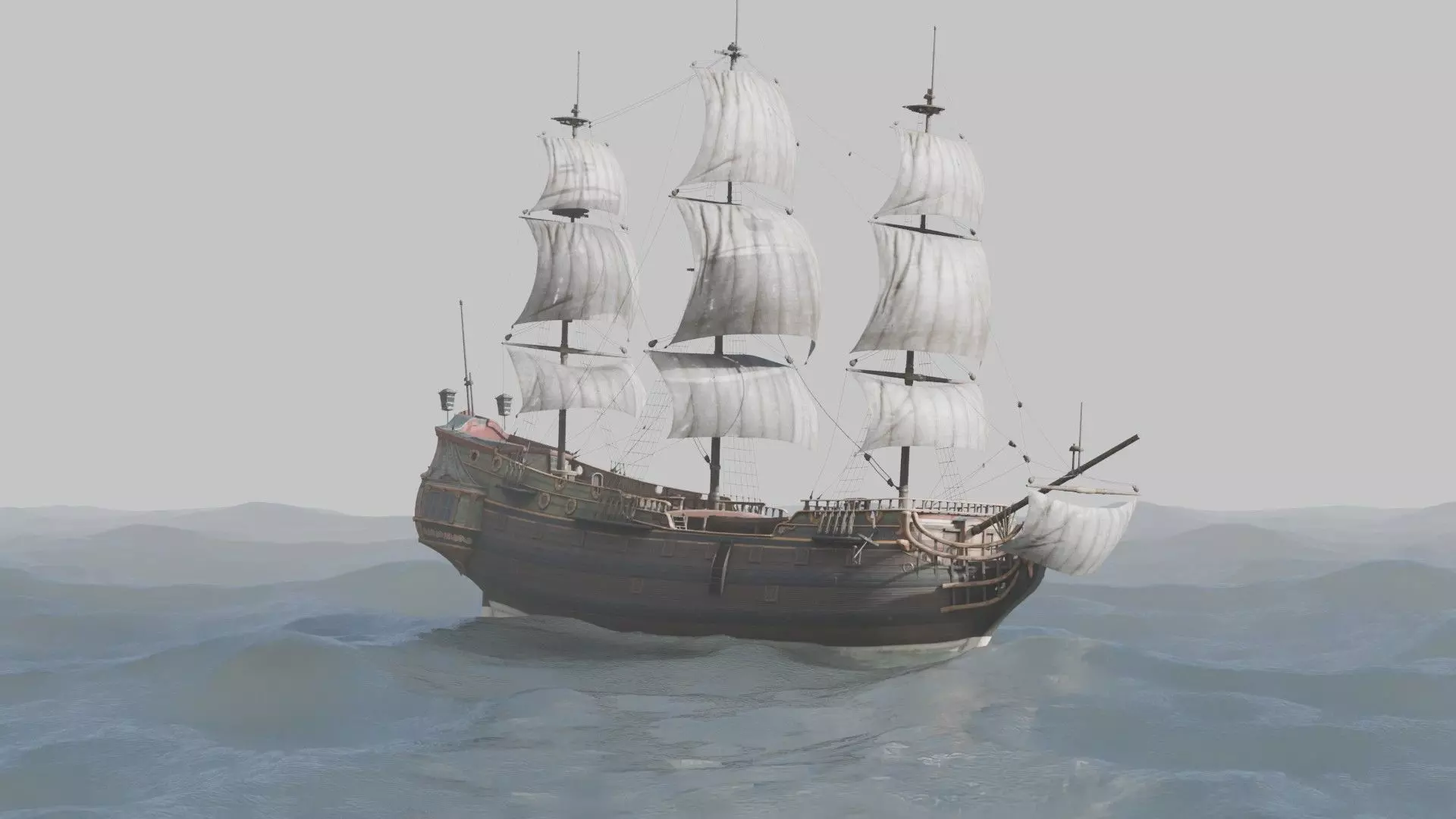 Pirate Ship In The Middle Of The Ocean 3D model_20