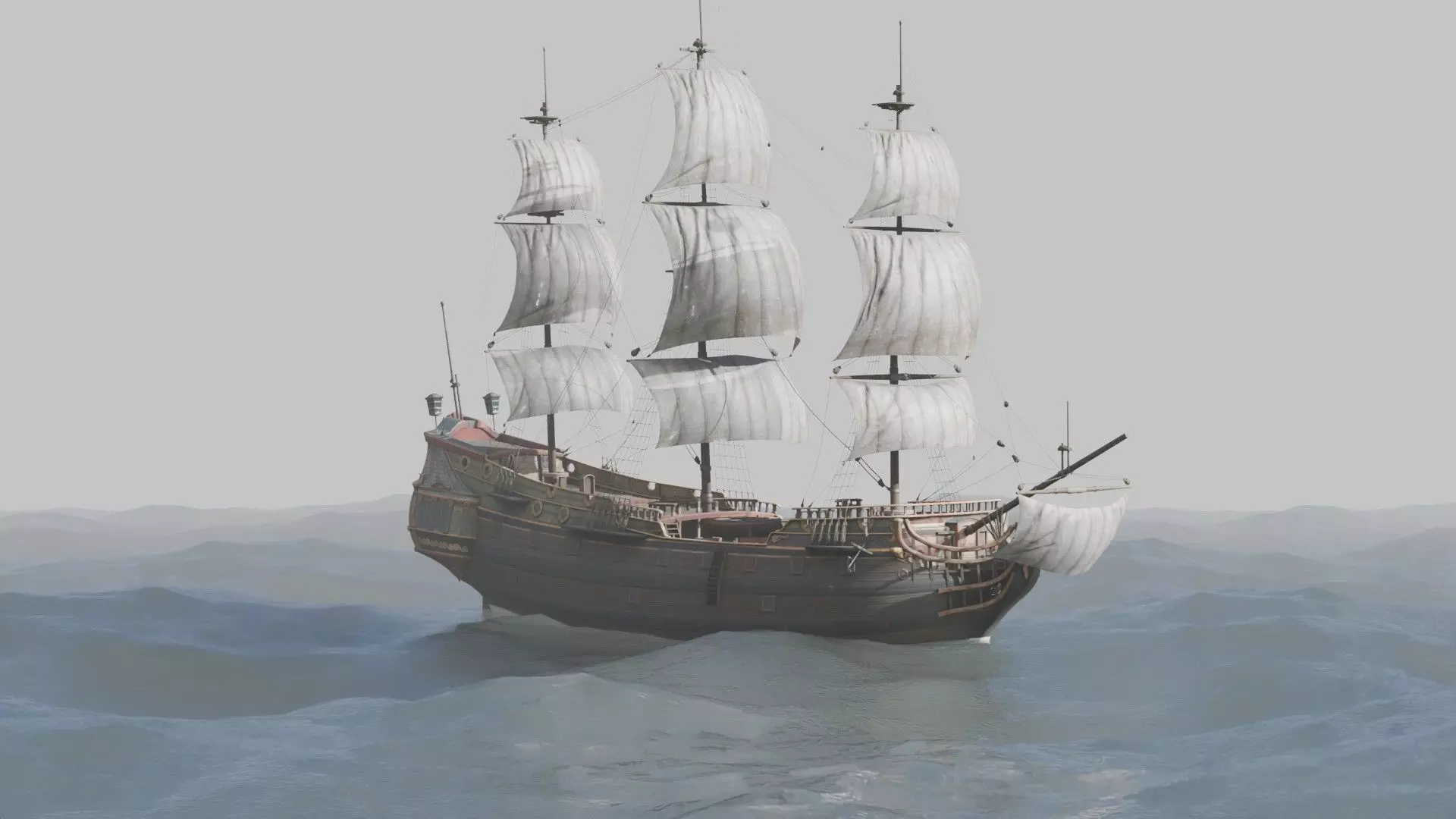 Pirate Ship In The Middle Of The Ocean 3D model_15