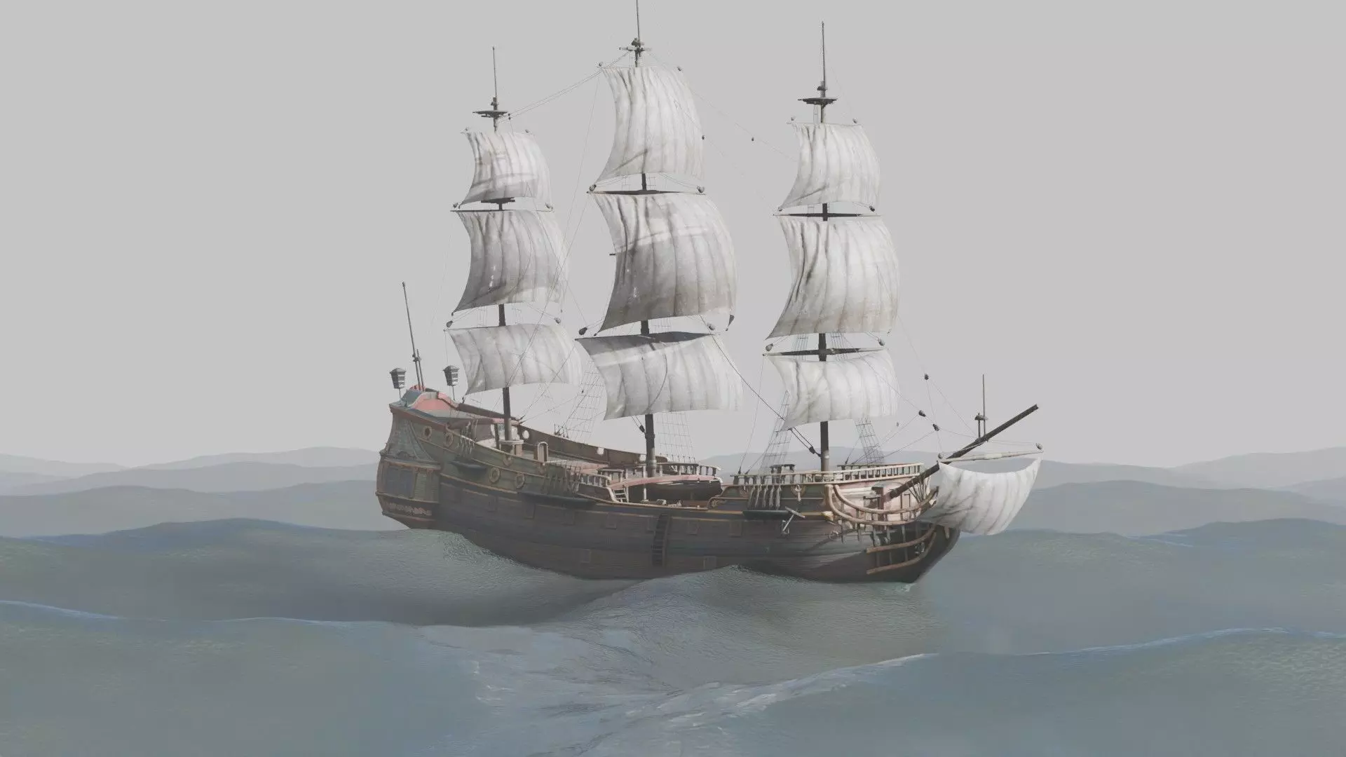 Pirate Ship In The Middle Of The Ocean 3D model_12