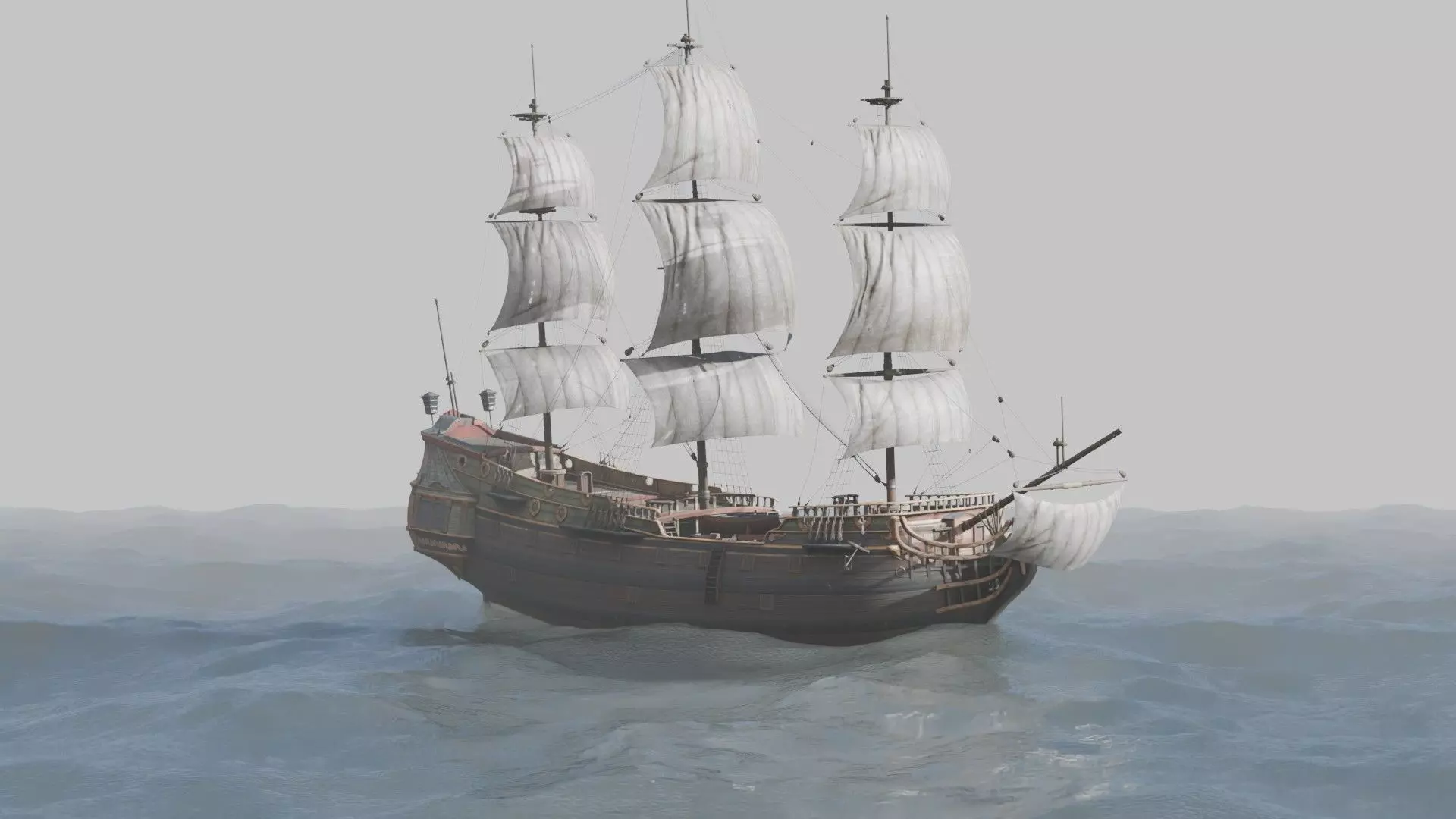Pirate Ship In The Middle Of The Ocean 3D model_8