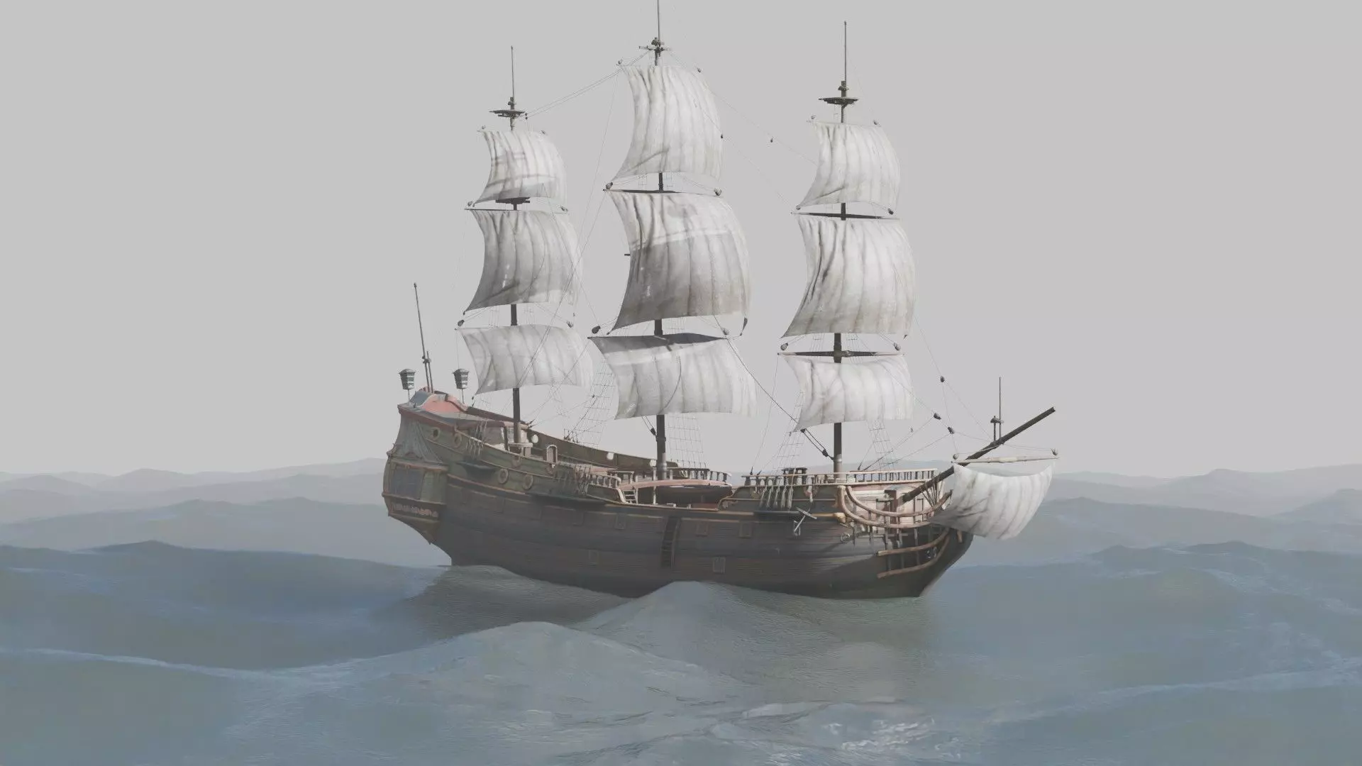 Pirate Ship In The Middle Of The Ocean 3D model_14