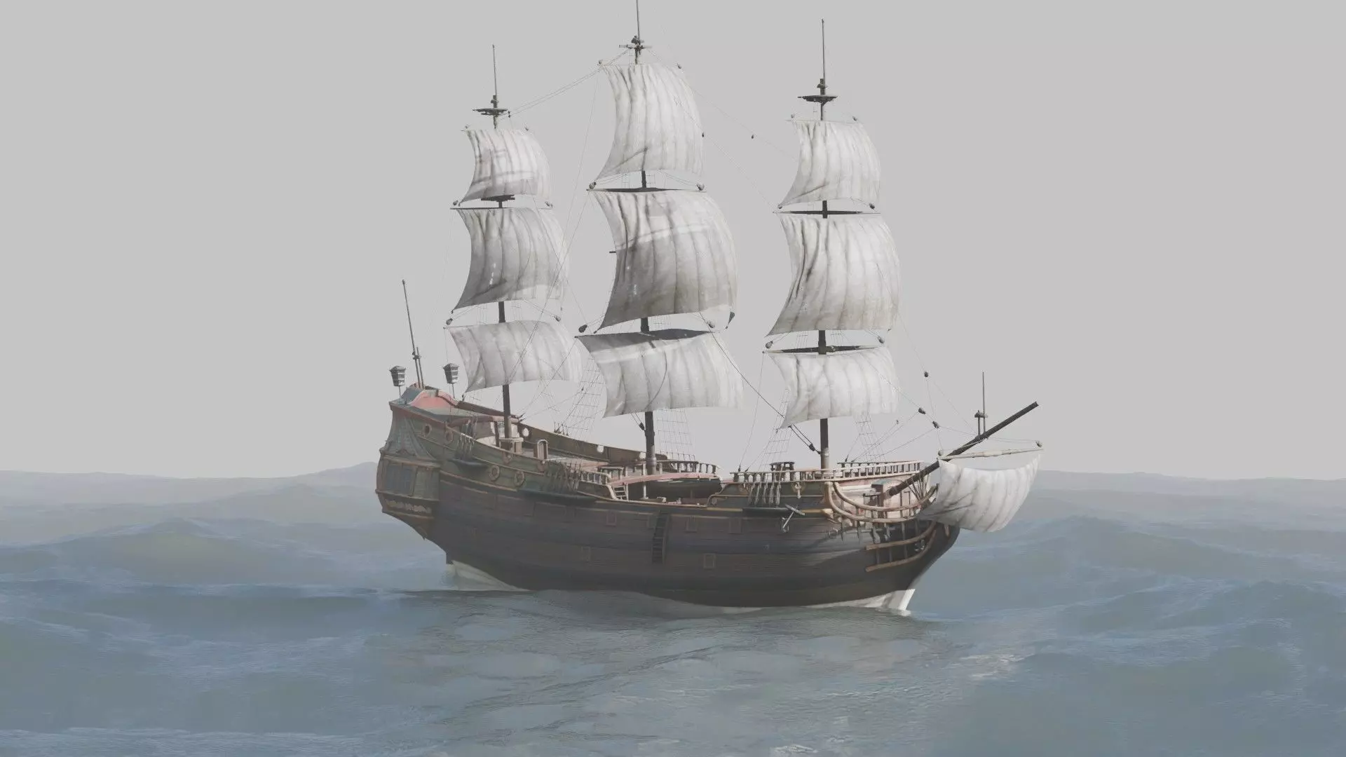 Pirate Ship In The Middle Of The Ocean 3D model_16