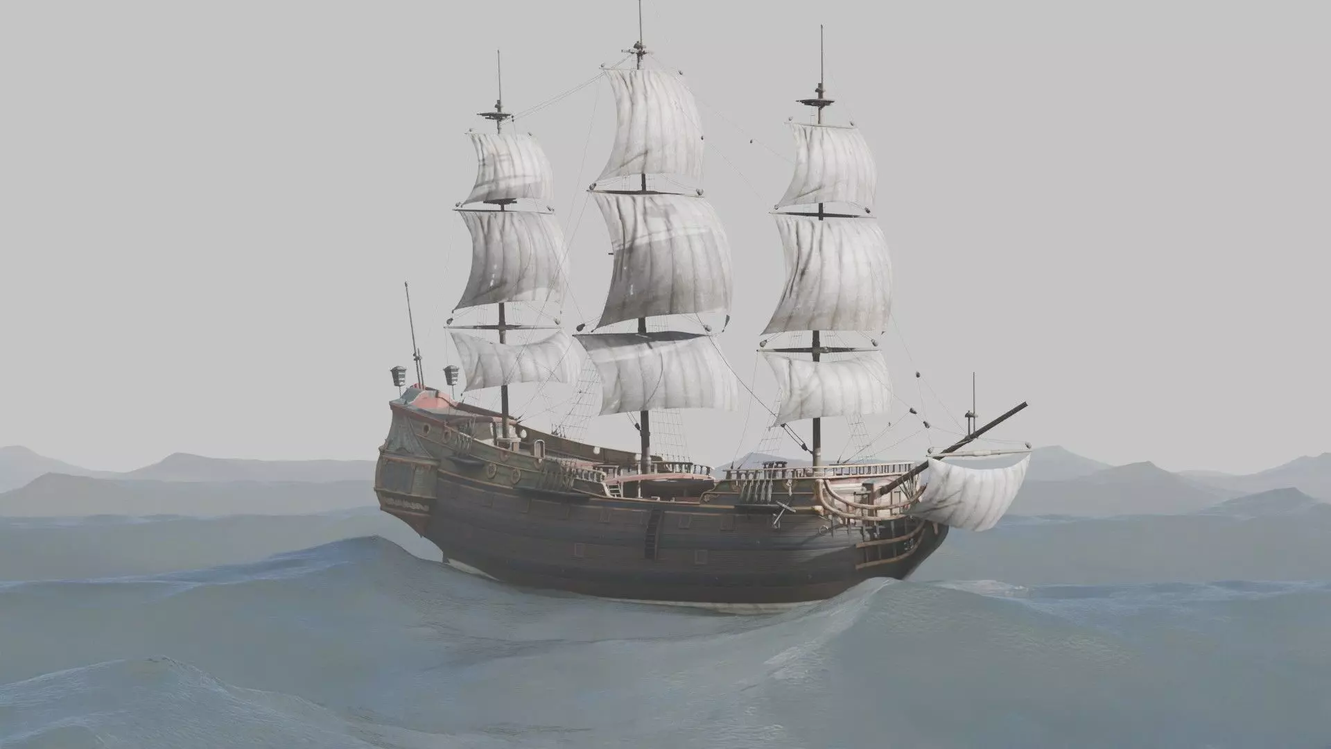Pirate Ship In The Middle Of The Ocean 3D model_5