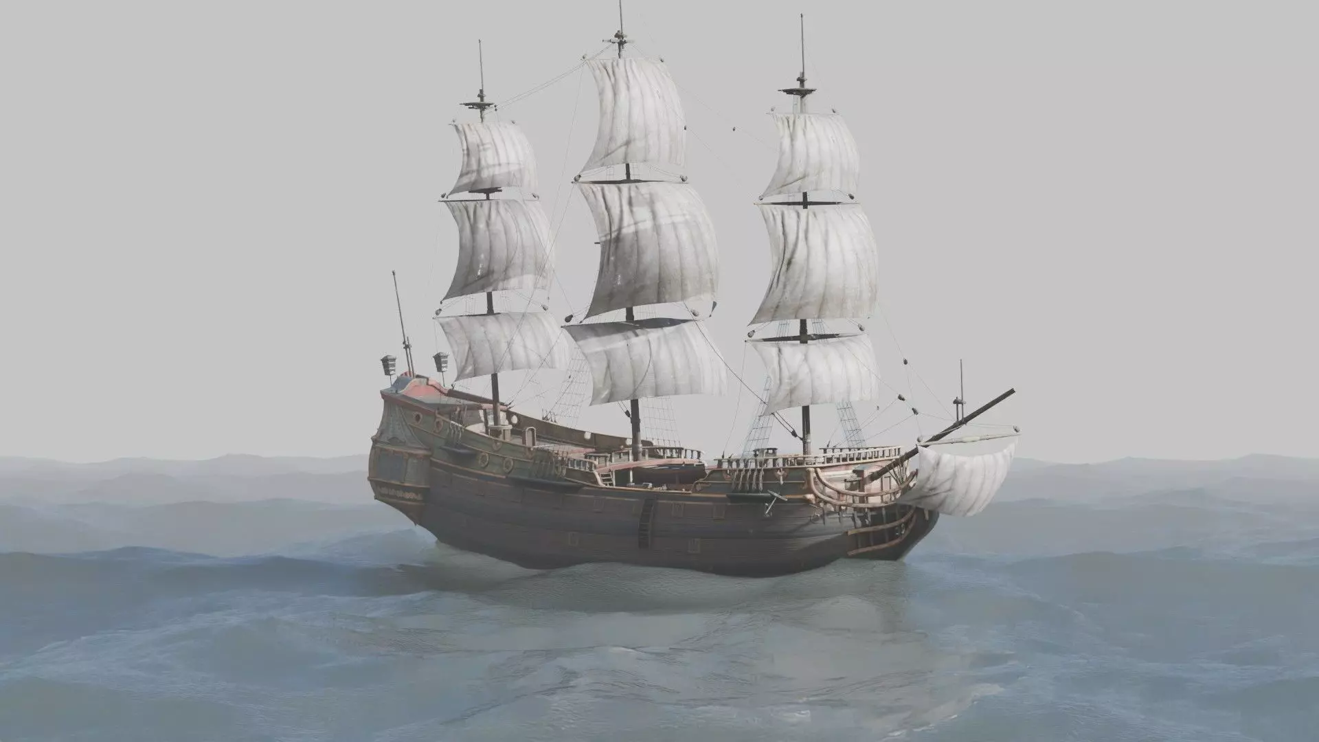 Pirate Ship In The Middle Of The Ocean 3D model_9