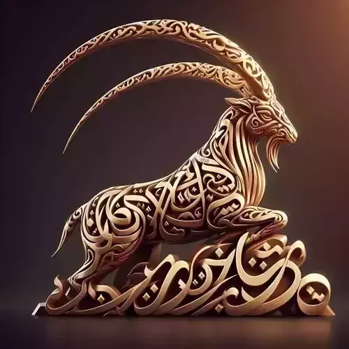 Luxury Golden Ibex 3D Model Arabic Calligraphy Intricate Horns