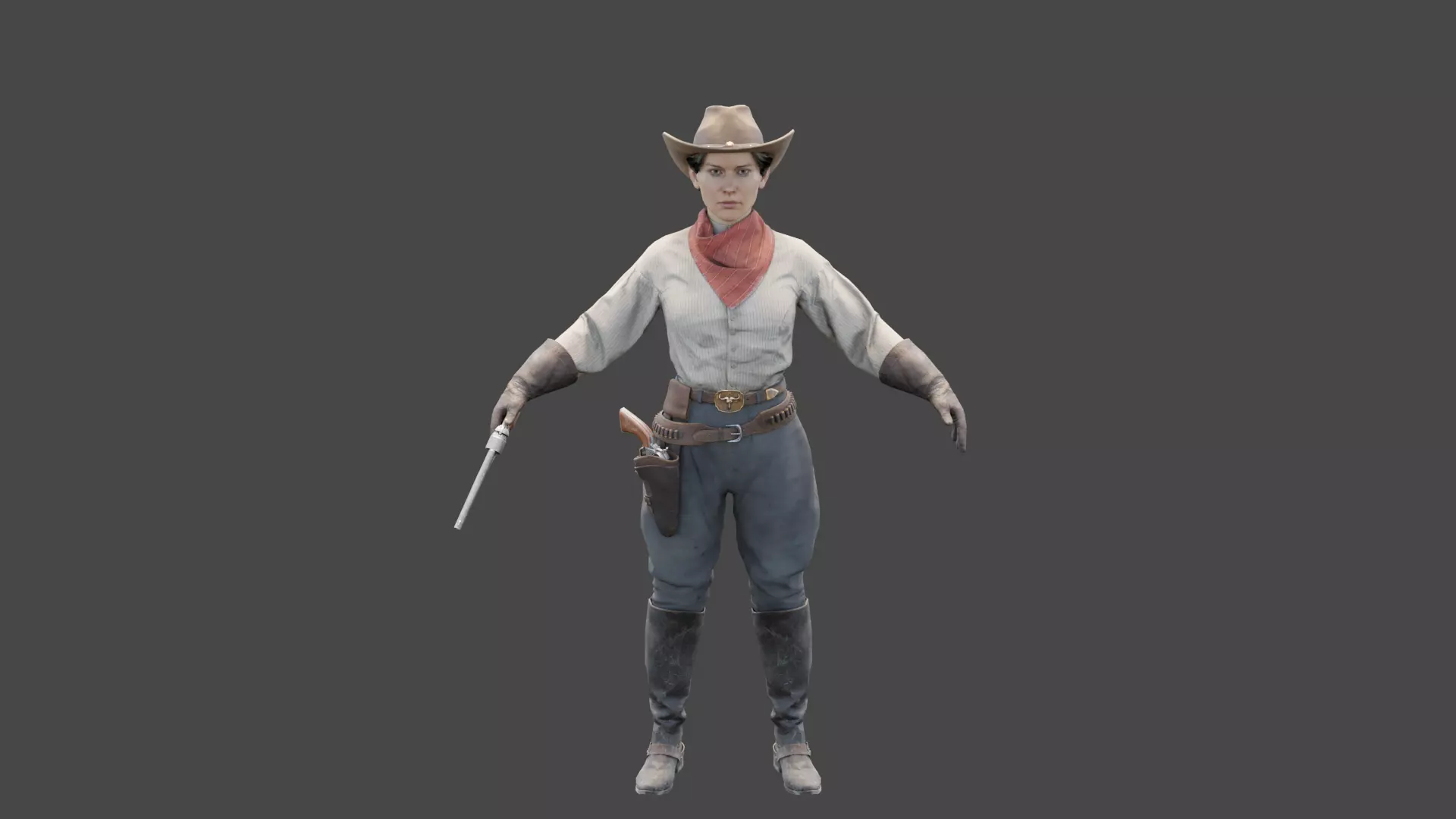 Girl Rigged - Wild West Character Low-poly 3D model_0