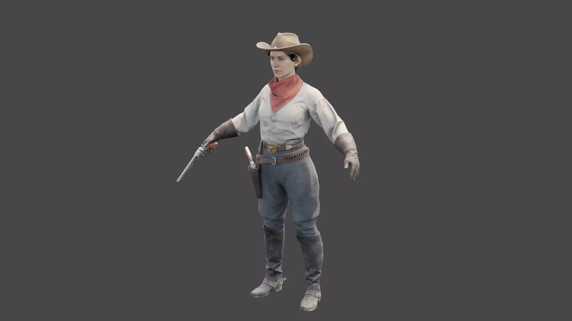 Girl Rigged - Wild West Character Low-poly 3D model_1