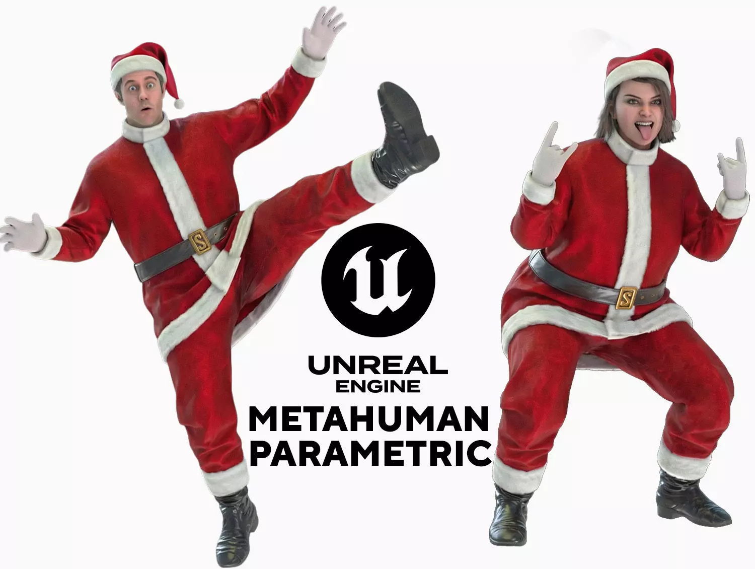 Santa Claus Outfit - Parametric - MH - UE5 Skeletons - Rigged Low-poly 3D model