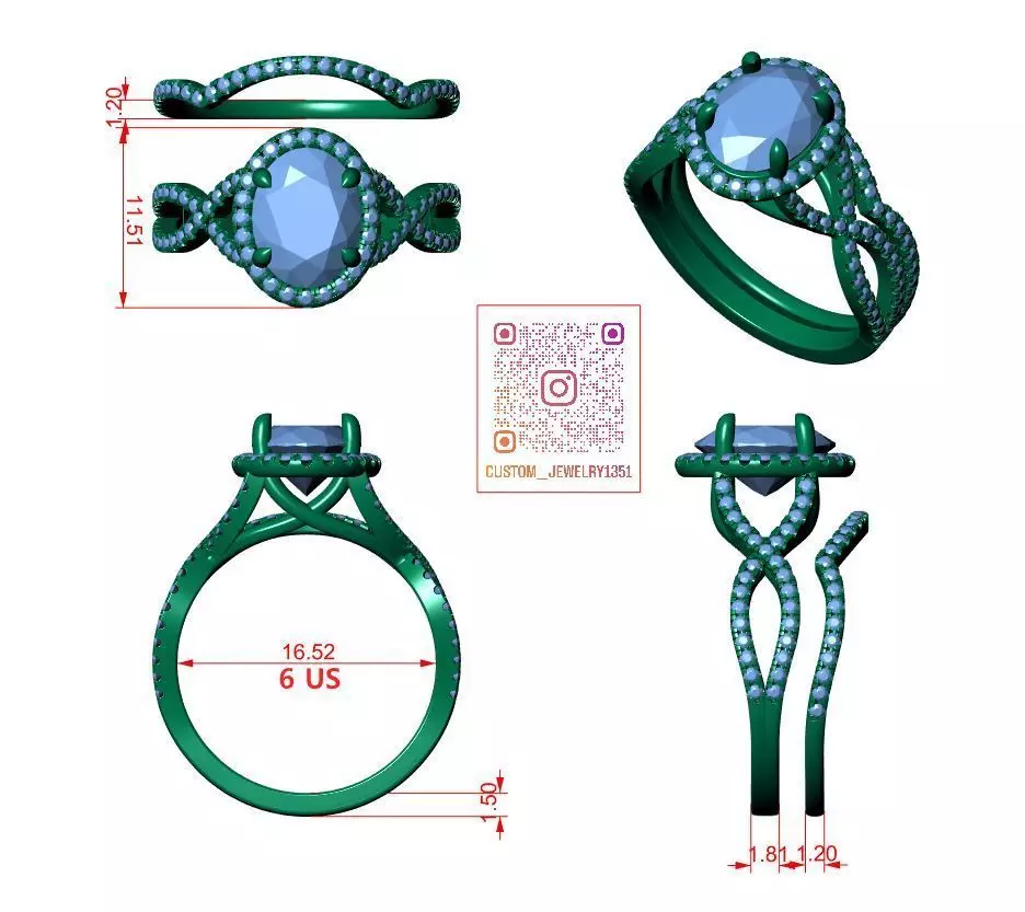 Oval Engagement Ring 3D print model_6