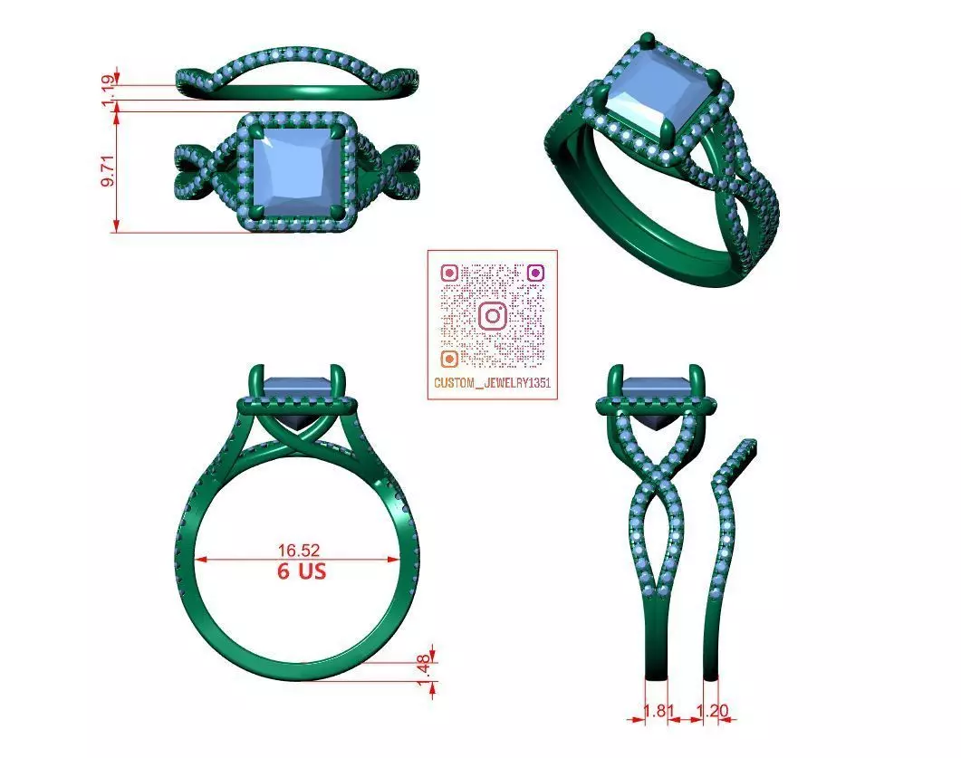 Princess Engagement Ring 3D print model_6