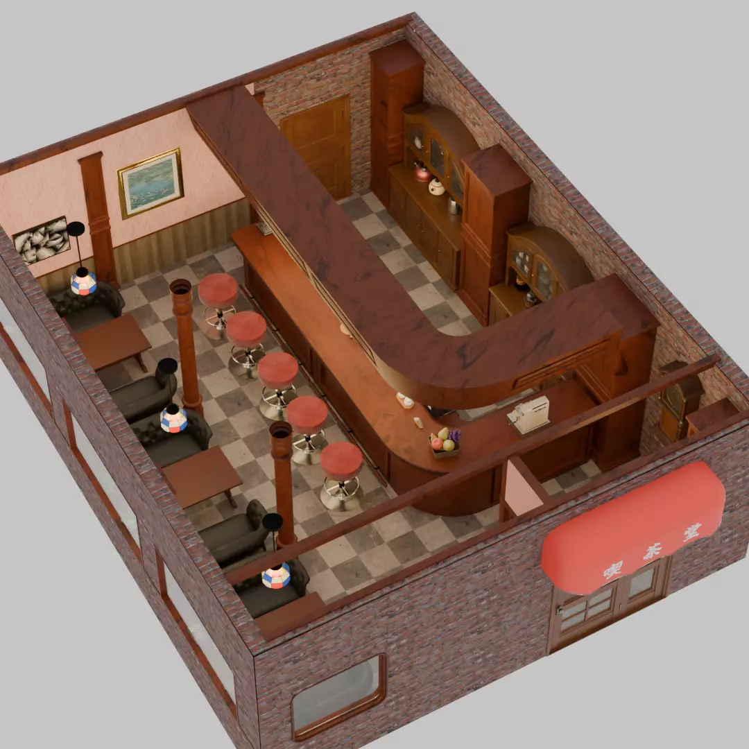 Retro Japanese coffee shop 3D model_9