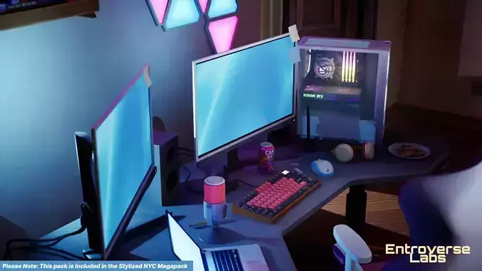 Stylized New York Gaming Room interior Environment Unreal Engine Low-poly 3D model 3