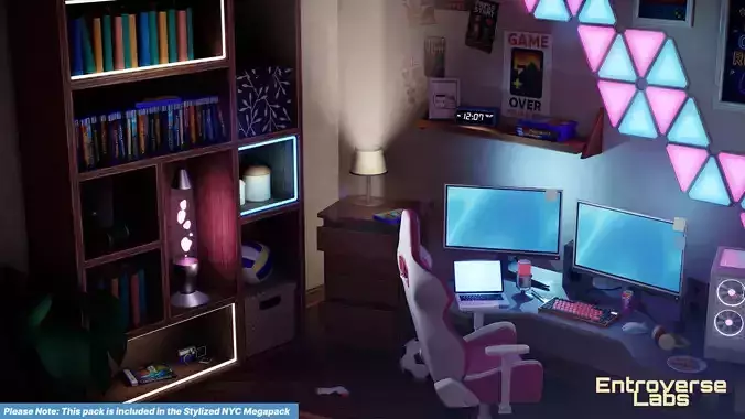 Stylized New York Gaming Room interior Environment Unreal Engine Low-poly 3D model 2