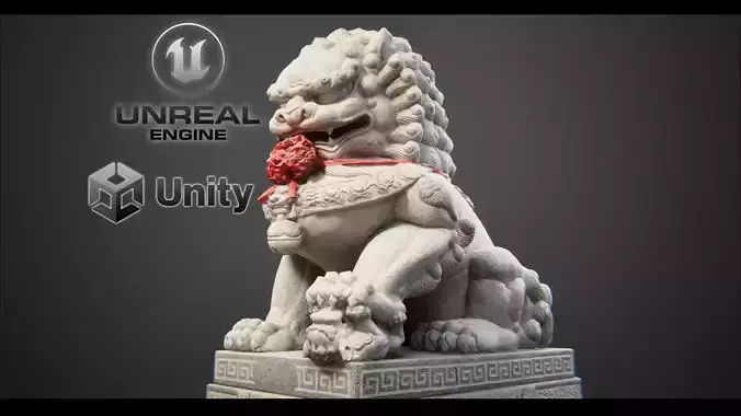 Chinese Temple Stone lion LOD and 3 style texture