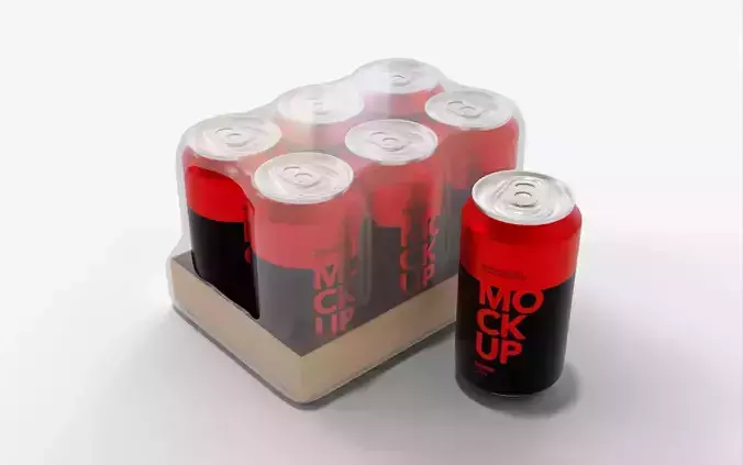 Red Soda Can Pack of 6 3D model 5