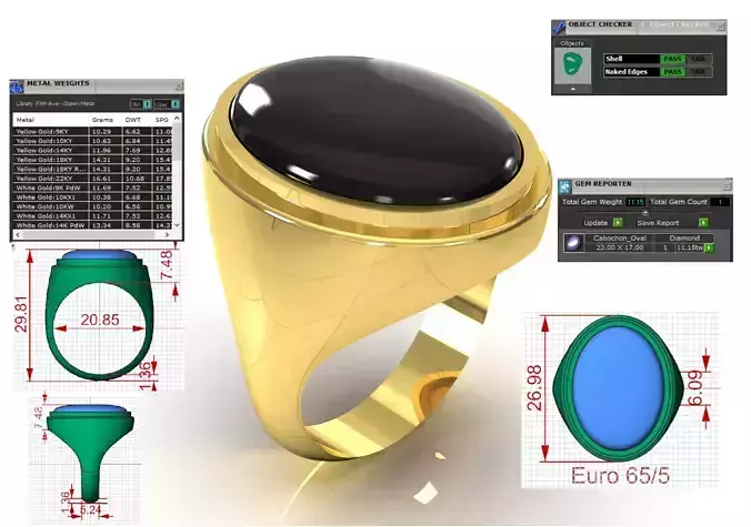 Oval Signet STL 3DM Ring with Black Onyx mr0304 3D print model