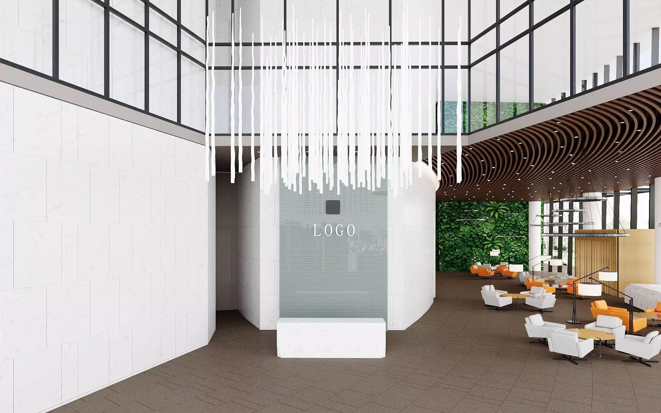 Modern Office Lobby Lounge 3D model_2