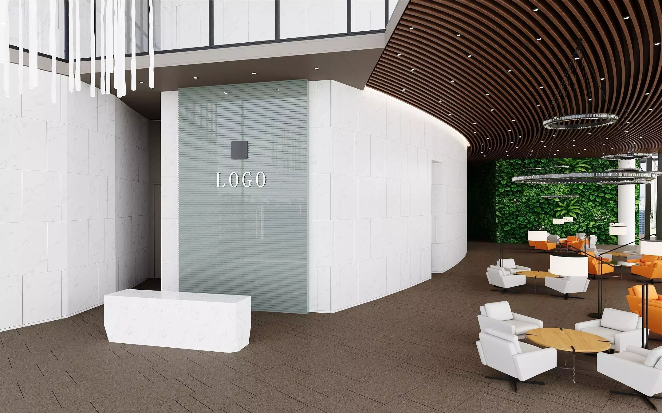 Modern Office Lobby Lounge 3D model_3