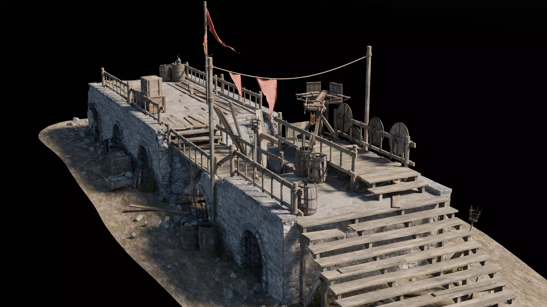 Broken Bridge Medieval 3D model_2
