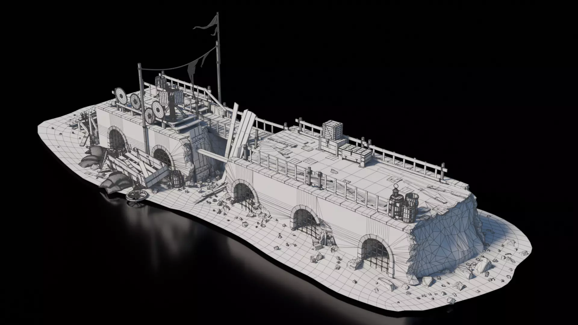 Broken Bridge Medieval 3D model_5