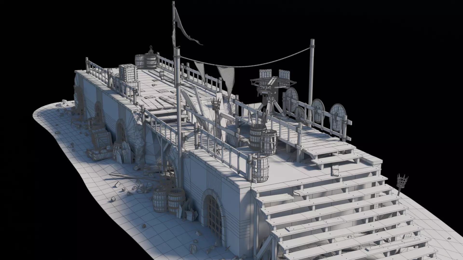 Broken Bridge Medieval 3D model_6