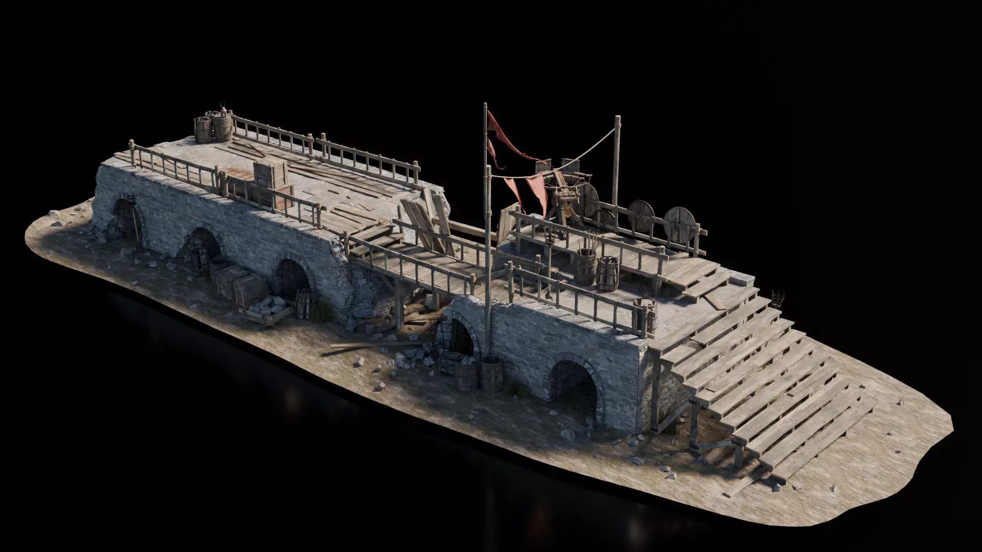 Broken Bridge Medieval 3D model_0