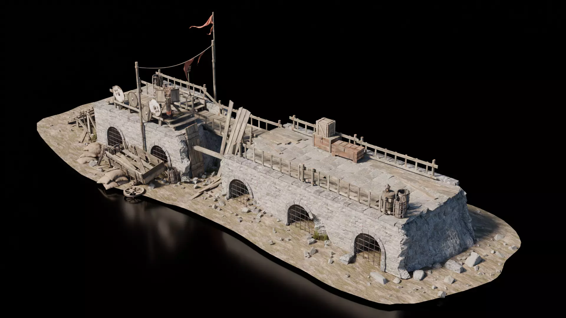 Broken Bridge Medieval 3D model_1